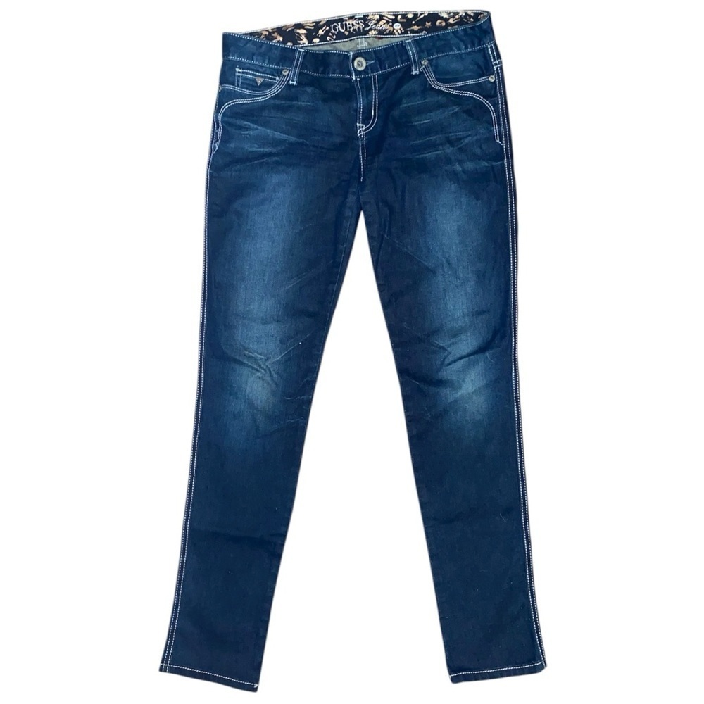 GUESS Jeans Women’s Y2K Distressed Skinny Fit Dark Blue Denim in Size 12 - Picture 1 of 8